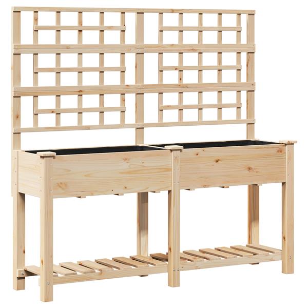 Grote foto vidaxl plantenbak met schap en latwerk 161x43x152 cm massief vurenhout tuin en terras overige tuin en terras
