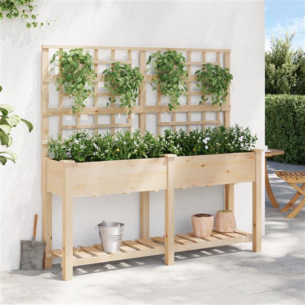 Grote foto vidaxl plantenbak met schap en latwerk 161x43x152 cm massief vurenhout tuin en terras overige tuin en terras