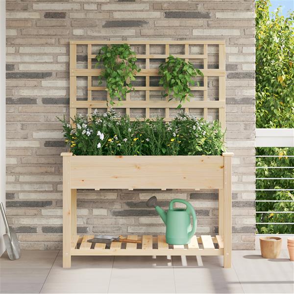 Grote foto vidaxl plantenbak met schap en latwerk 115x59x152 cm massief vurenhout tuin en terras overige tuin en terras