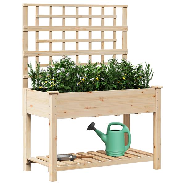 Grote foto vidaxl plantenbak met schap en latwerk 115x59x152 cm massief vurenhout tuin en terras overige tuin en terras