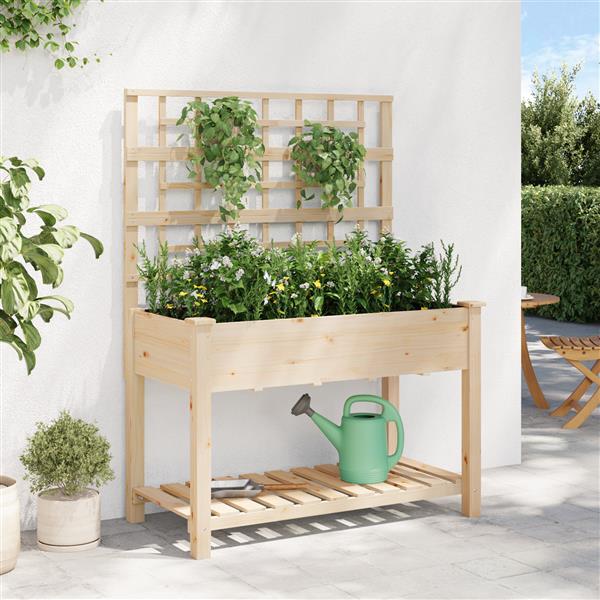 Grote foto vidaxl plantenbak met schap en latwerk 115x59x152 cm massief vurenhout tuin en terras overige tuin en terras