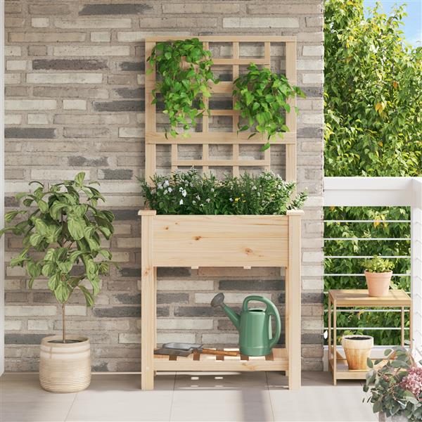Grote foto vidaxl plantenbak met schap en latwerk 71x37x152 cm massief vurenhout tuin en terras overige tuin en terras
