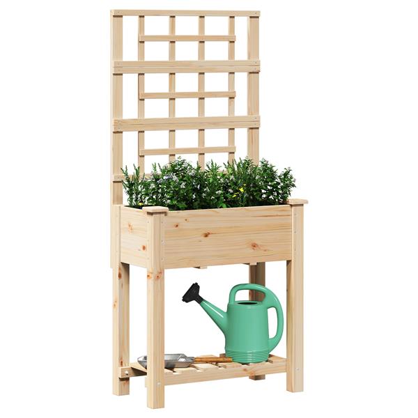 Grote foto vidaxl plantenbak met schap en latwerk 71x37x152 cm massief vurenhout tuin en terras overige tuin en terras