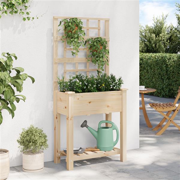 Grote foto vidaxl plantenbak met schap en latwerk 71x37x152 cm massief vurenhout tuin en terras overige tuin en terras