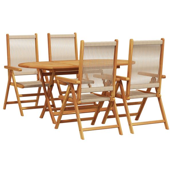 Grote foto vidaxl 5 delige tuinset beige massief acaciahout en poly rattan tuin en terras tuinmeubelen