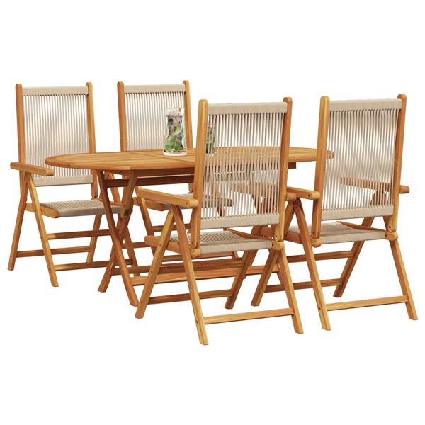 Grote foto vidaxl 5 delige tuinset beige massief acaciahout en poly rattan tuin en terras tuinmeubelen