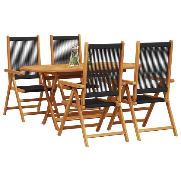 Grote foto vidaxl 5 delige tuinset zwart massief acaciahout en poly rattan tuin en terras tuinmeubelen