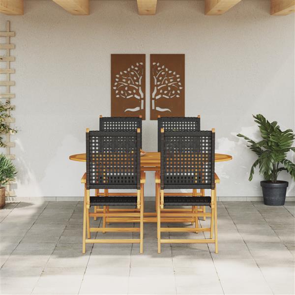 Grote foto vidaxl 5 delige tuinset massief acaciahout en poly rattan zwart tuin en terras tuinmeubelen