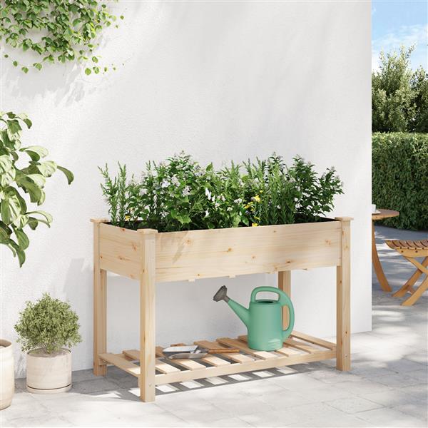 Grote foto vidaxl plantenbak met schap 115x59x76 cm massief vurenhout tuin en terras overige tuin en terras