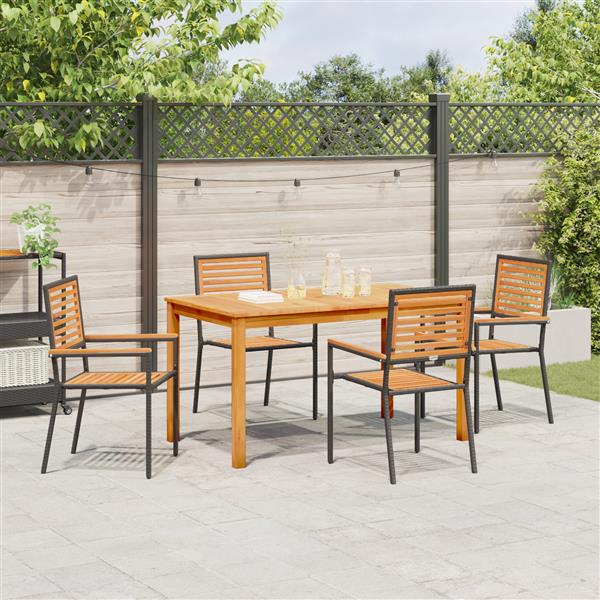 Grote foto vidaxl 5 delige tuinset zwart poly rattan acacia tuin en terras tuinmeubelen