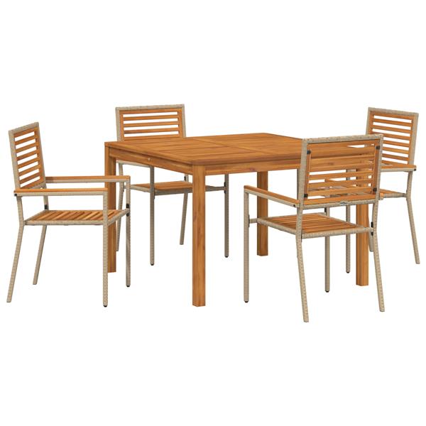 Grote foto vidaxl 5 delige tuinset in beige van poly rattan en acaciahout tuin en terras tuinmeubelen