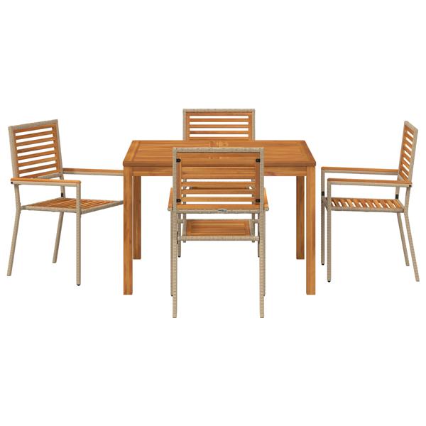 Grote foto vidaxl 5 delige tuinset in beige van poly rattan en acaciahout tuin en terras tuinmeubelen