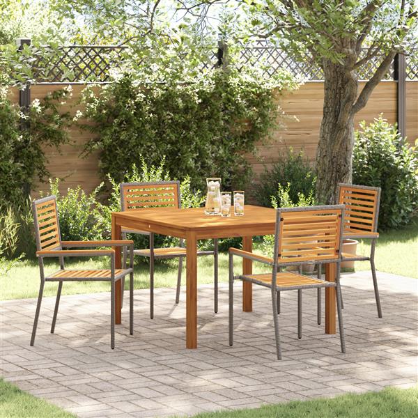 Grote foto vidaxl 5 delige tuin eetset grijs poly rattan acacia tuin en terras tuinmeubelen