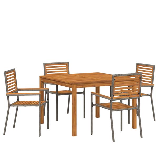 Grote foto vidaxl 5 delige tuin eetset grijs poly rattan acacia tuin en terras tuinmeubelen