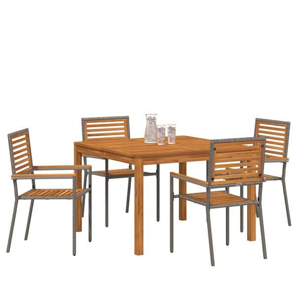 Grote foto vidaxl 5 delige tuin eetset grijs poly rattan acacia tuin en terras tuinmeubelen