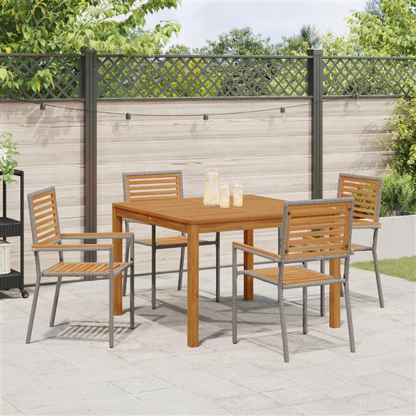 Grote foto vidaxl 5 delige tuin eetset grijs poly rattan acacia tuin en terras tuinmeubelen