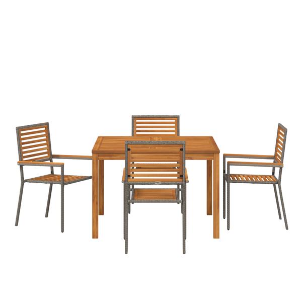 Grote foto vidaxl 5 delige tuin eetset grijs poly rattan acacia tuin en terras tuinmeubelen