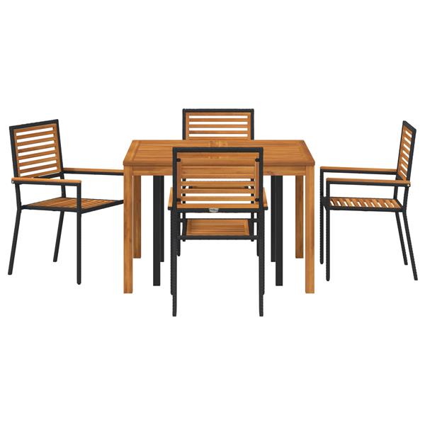 Grote foto vidaxl 5 delige tuinset zwart poly rattan acacia tuin en terras tuinmeubelen