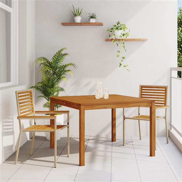 Grote foto vidaxl 3 delige tuin eettafelset in beige van poly rattan en acacia tuin en terras tuinmeubelen