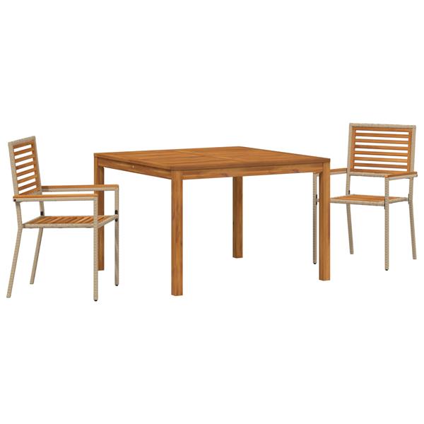 Grote foto vidaxl 3 delige tuin eettafelset in beige van poly rattan en acacia tuin en terras tuinmeubelen