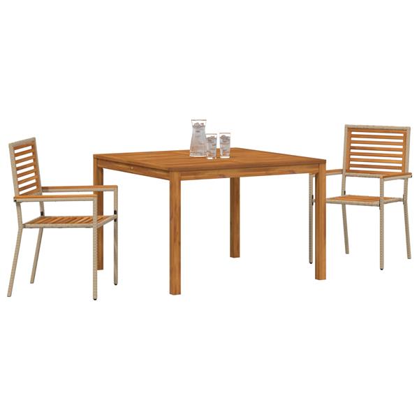 Grote foto vidaxl 3 delige tuin eettafelset in beige van poly rattan en acacia tuin en terras tuinmeubelen