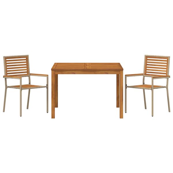 Grote foto vidaxl 3 delige tuin eettafelset in beige van poly rattan en acacia tuin en terras tuinmeubelen