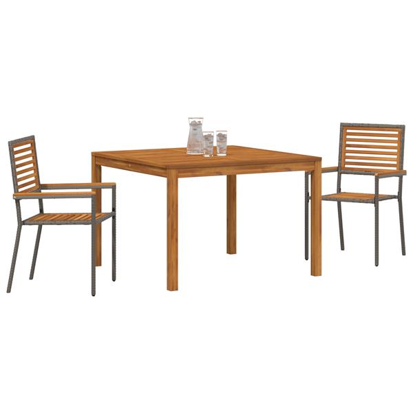 Grote foto vidaxl 3 delige tuin eetset grijs poly rattan acacia tuin en terras tuinmeubelen