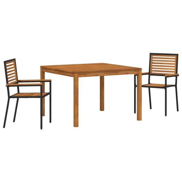 Grote foto vidaxl 3 delige tuinset zwart poly rattan en acaciahout tuin en terras tuinmeubelen