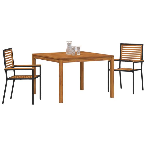 Grote foto vidaxl 3 delige tuinset zwart poly rattan en acaciahout tuin en terras tuinmeubelen