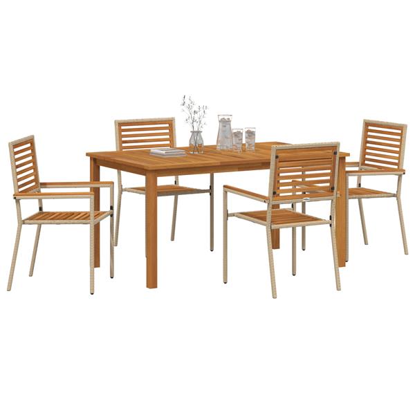 Grote foto vidaxl 5 delige tuin eetset beige poly riet acacia tuin en terras tuinmeubelen