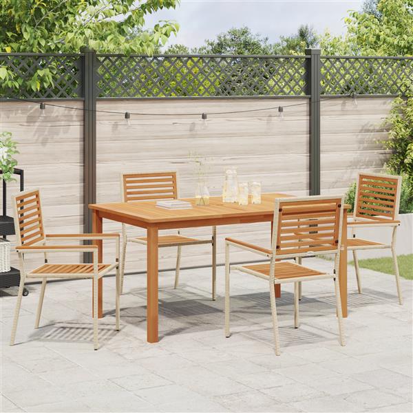 Grote foto vidaxl 5 delige tuin eetset beige poly riet acacia tuin en terras tuinmeubelen