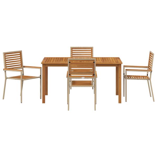 Grote foto vidaxl 5 delige tuin eetset beige poly riet acacia tuin en terras tuinmeubelen