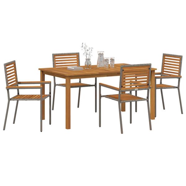 Grote foto vidaxl 5 delige tuinset grijs poly rattan acacia tuin en terras tuinmeubelen