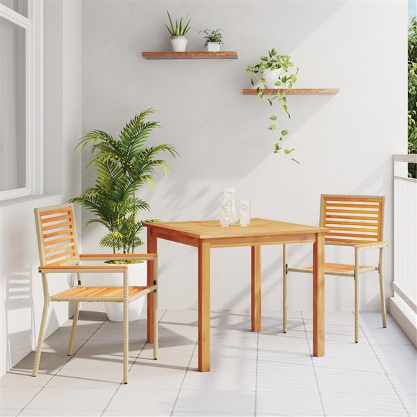 Grote foto vidaxl 3 delige tuin eetset beige poly rattan acacia tuin en terras tuinmeubelen