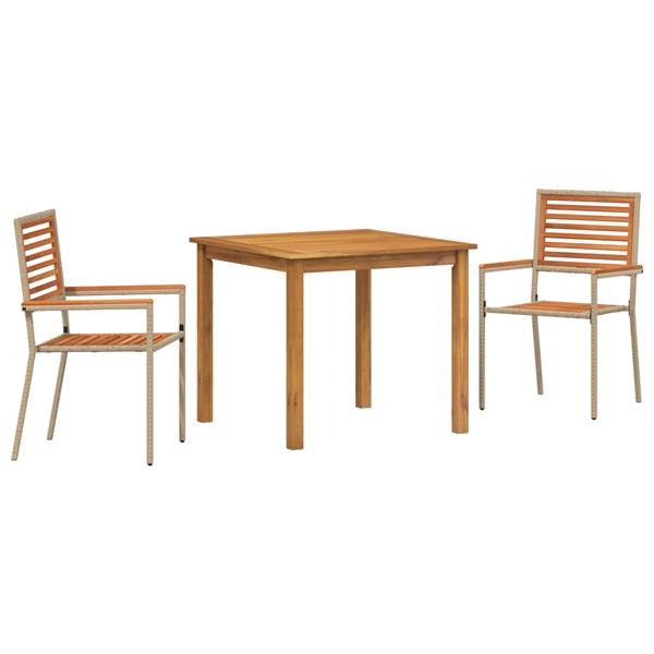 Grote foto vidaxl 3 delige tuin eetset beige poly rattan acacia tuin en terras tuinmeubelen