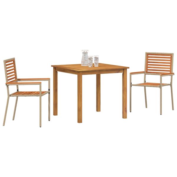 Grote foto vidaxl 3 delige tuin eetset beige poly rattan acacia tuin en terras tuinmeubelen
