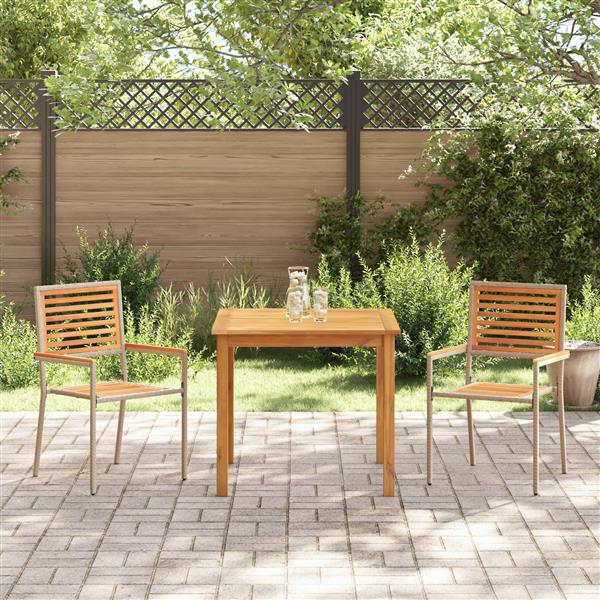 Grote foto vidaxl 3 delige tuin eetset beige poly rattan acacia tuin en terras tuinmeubelen