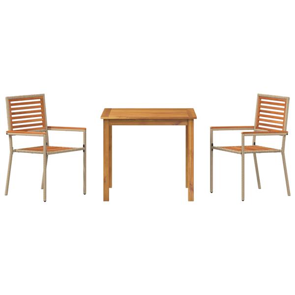Grote foto vidaxl 3 delige tuin eetset beige poly rattan acacia tuin en terras tuinmeubelen