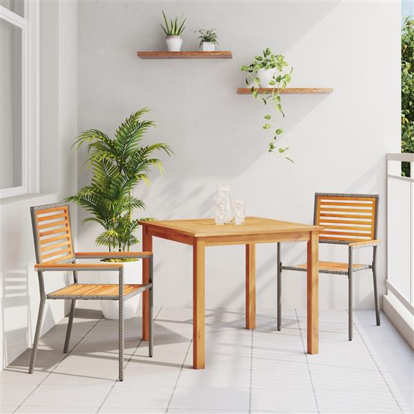 Grote foto vidaxl 3 delige tuin eetset grijs poly riet en acaciahout tuin en terras tuinmeubelen