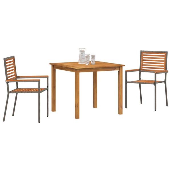 Grote foto vidaxl 3 delige tuin eetset grijs poly riet en acaciahout tuin en terras tuinmeubelen