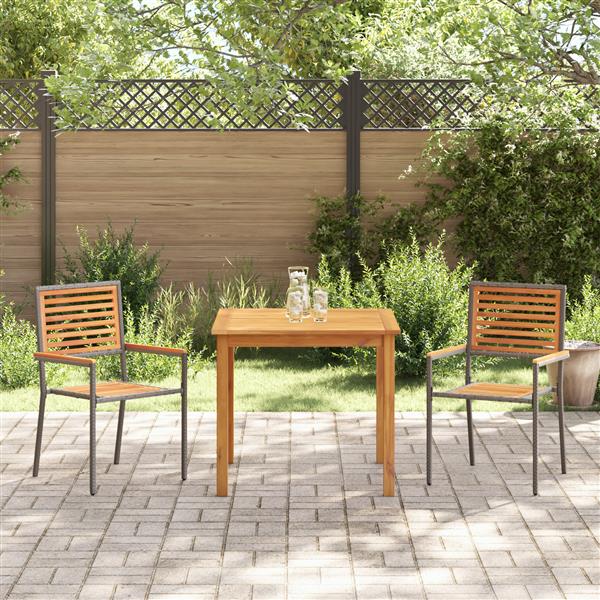 Grote foto vidaxl 3 delige tuin eetset grijs poly riet en acaciahout tuin en terras tuinmeubelen