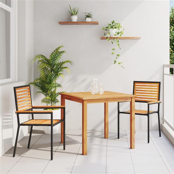 Grote foto vidaxl 3 delige tuin eetset zwart poly rattan en acaciahout tuin en terras tuinmeubelen