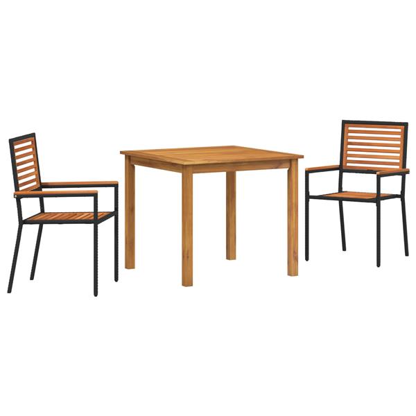 Grote foto vidaxl 3 delige tuin eetset zwart poly rattan en acaciahout tuin en terras tuinmeubelen