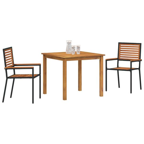 Grote foto vidaxl 3 delige tuin eetset zwart poly rattan en acaciahout tuin en terras tuinmeubelen