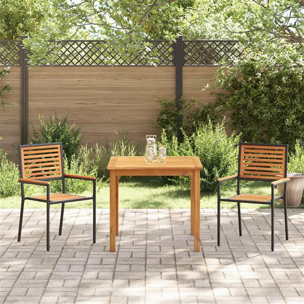 Grote foto vidaxl 3 delige tuin eetset zwart poly rattan en acaciahout tuin en terras tuinmeubelen