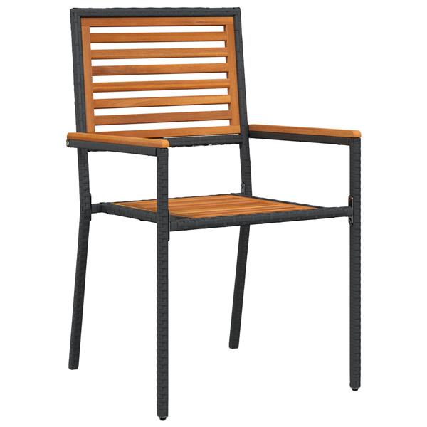 Grote foto vidaxl 3 delige tuin eetset zwart poly rattan en acaciahout tuin en terras tuinmeubelen