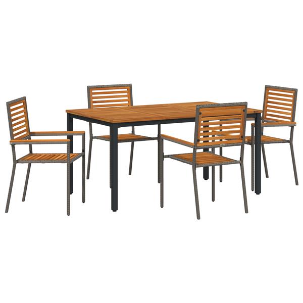 Grote foto vidaxl 5 delige tuinset grijs poly rattan acacia tuin en terras tuinmeubelen