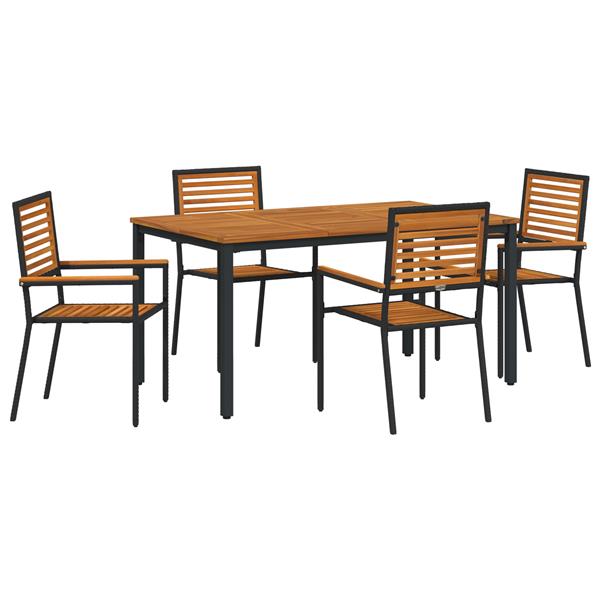 Grote foto vidaxl 5 delige tuinset zwart poly riet acacia tuin en terras tuinmeubelen