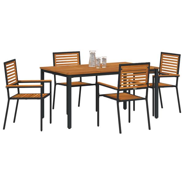 Grote foto vidaxl 5 delige tuinset zwart poly riet acacia tuin en terras tuinmeubelen