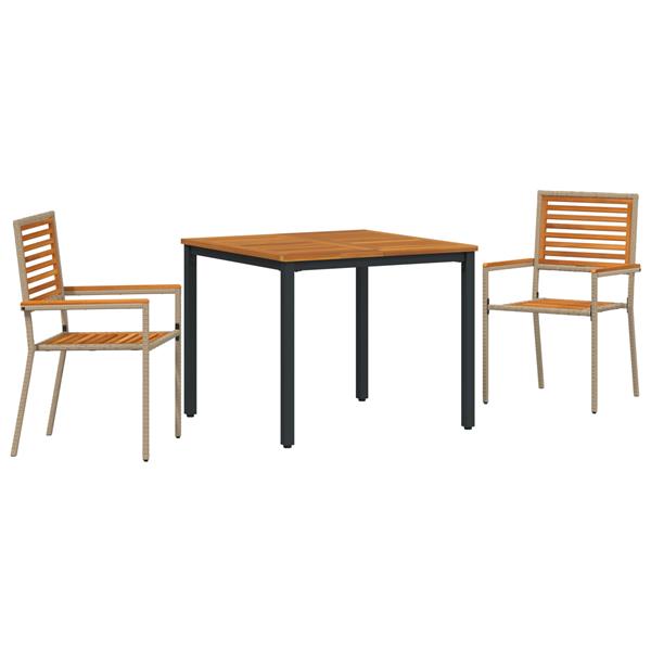 Grote foto vidaxl 3 delige tuinset beige poly rattan acacia tuin en terras tuinmeubelen